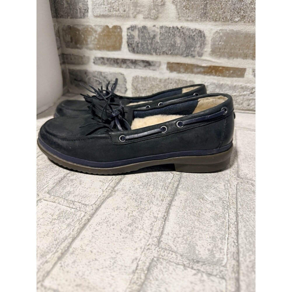 Ugg Pure Black Blue Laces Wool Lined Moccasin Womens Shoes Size 7